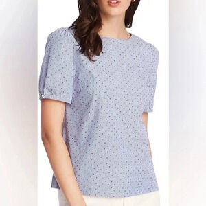 Court & Rowe Flocked Dot Pinstripe Short sleeve Cotton Blouse M